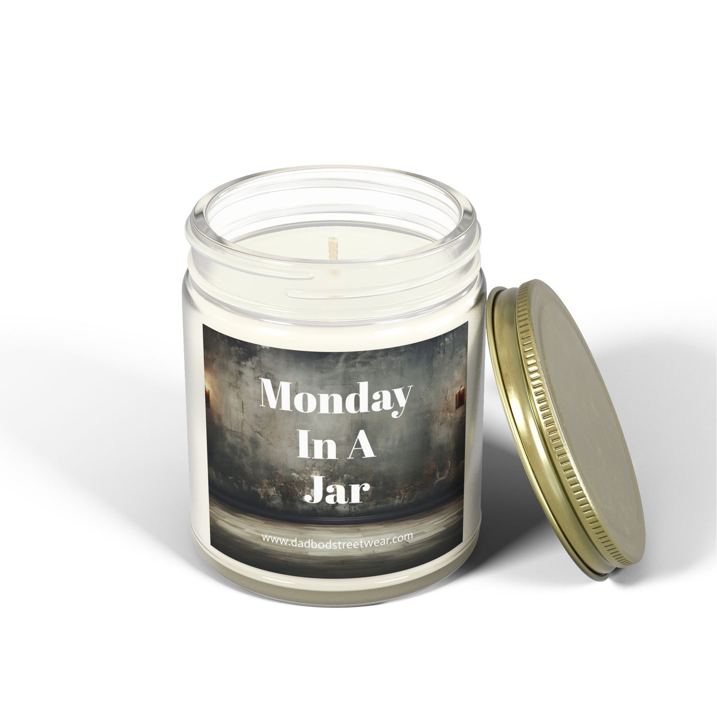 Monday in a Jar Dad Bod Streetwear Joke Scented Candles, Coconut Apricot Wax (4oz, 9oz)