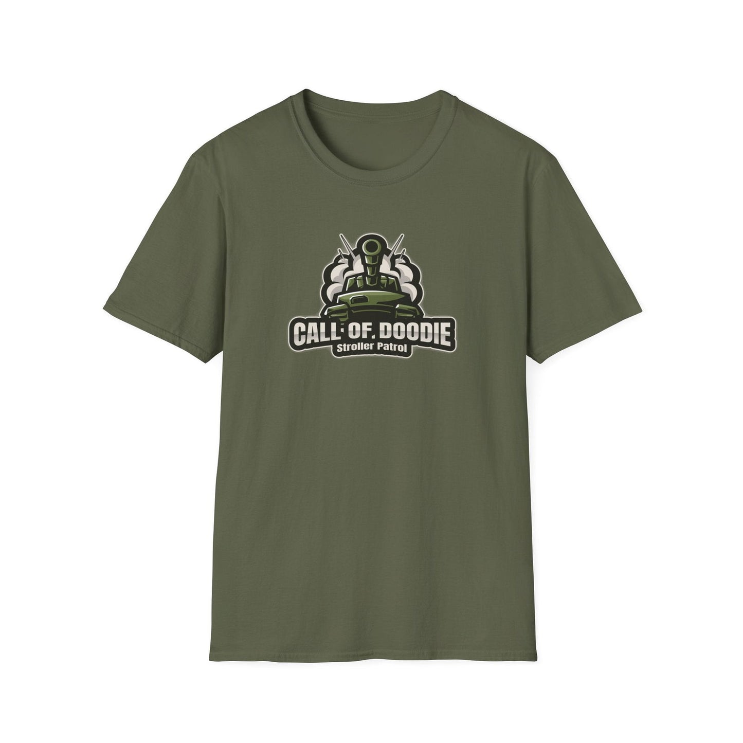 Call of Doodie Stroller Patrol Dad Bod Joke Unisex Softstyle T-Shirt - Dad Bod Streetwear - 