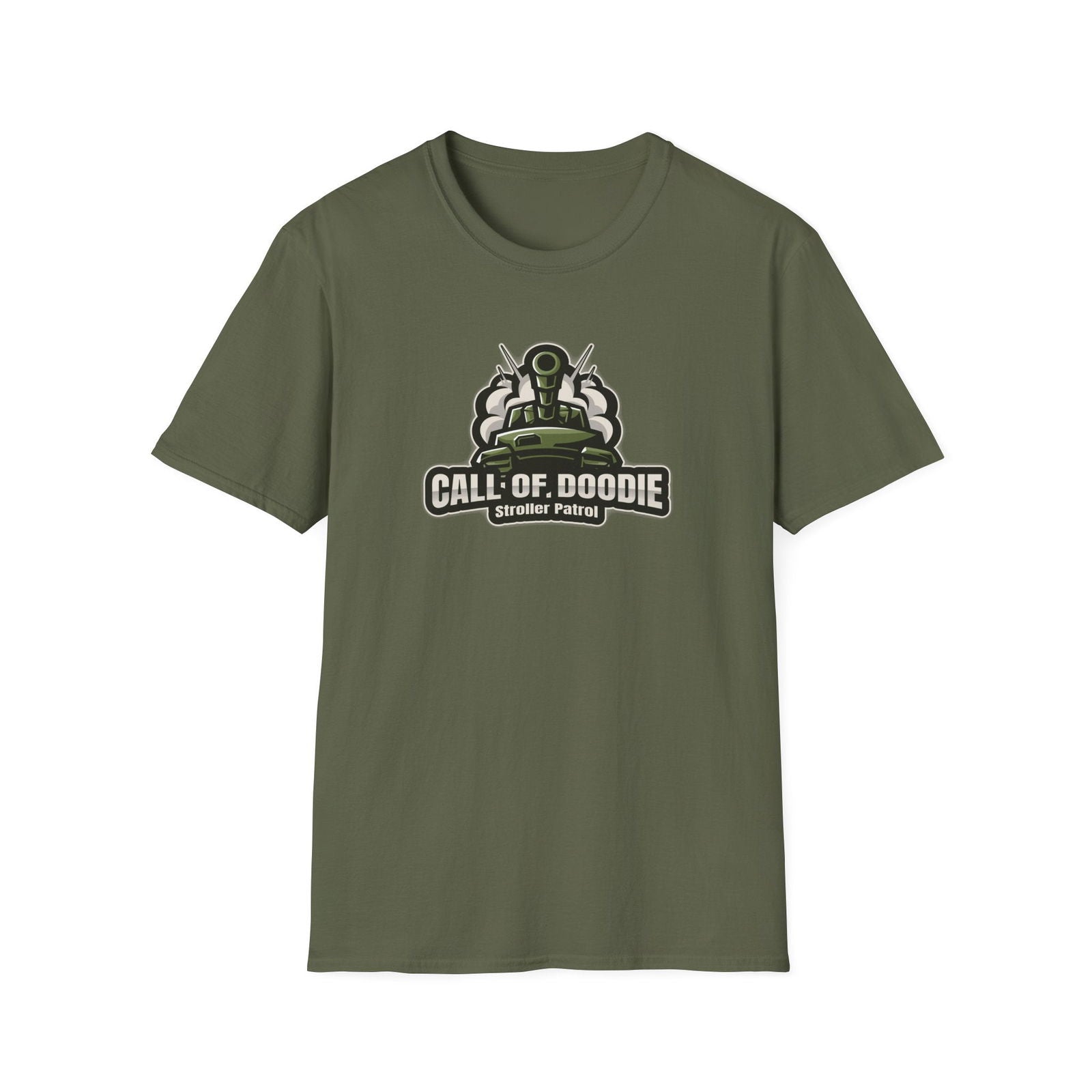 Call of Doodie Stroller Patrol Dad Bod Joke Unisex Softstyle T-Shirt - Dad Bod Streetwear - 