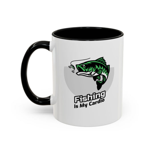 Fishing is My Cardio Dad Joke Accent Coffee Mug (11, 15oz) - Dad Bod Streetwear - 